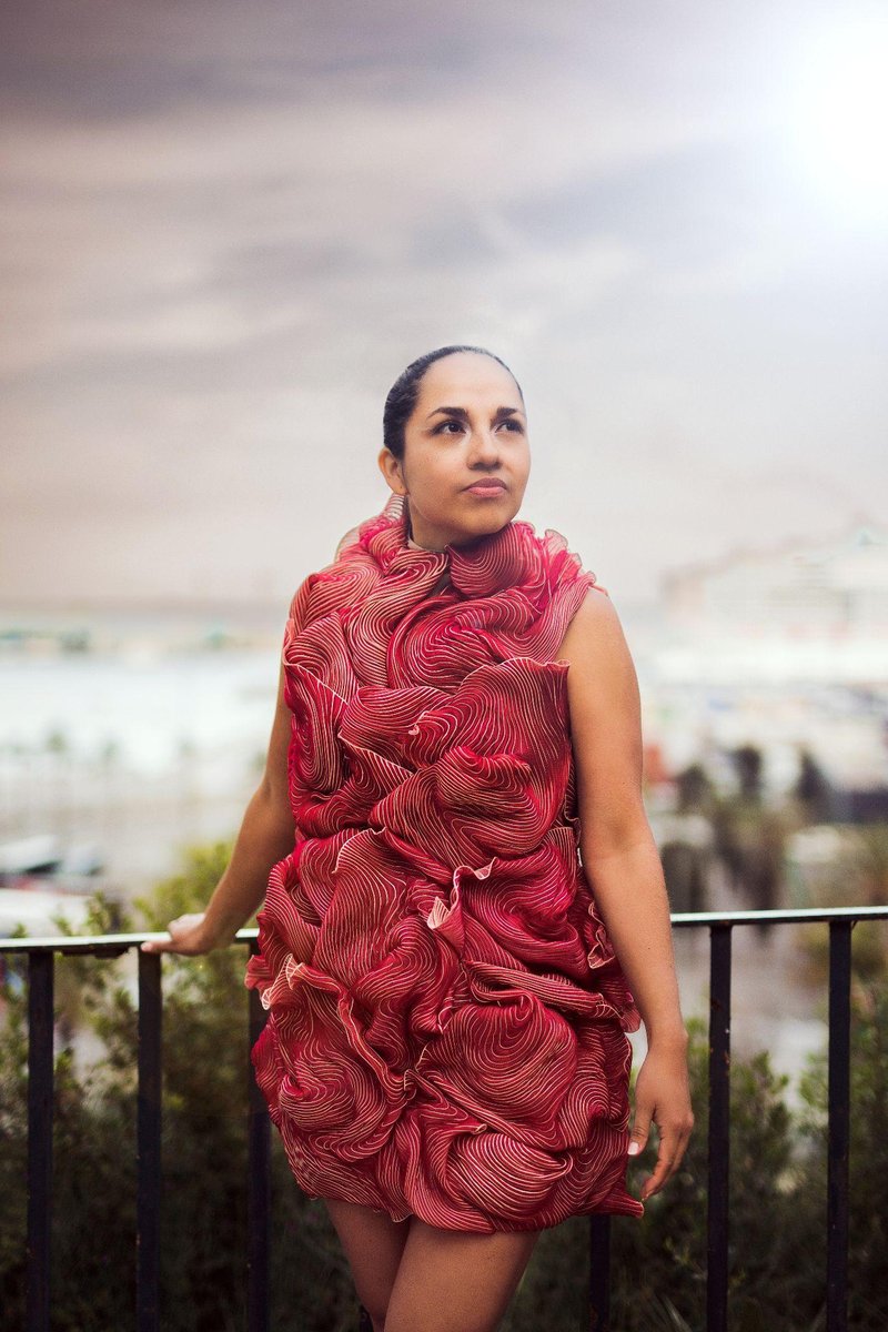 Dinesh Kumar — red 3D printed garment of concentric printed lines